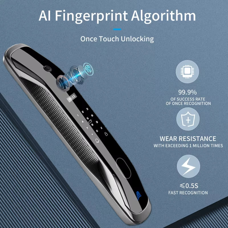 New Biometric Fingerprint Lock Security Smart Door Lock Password Electronic Locks Key IC Card Unlock APP Camera Electronic Lock