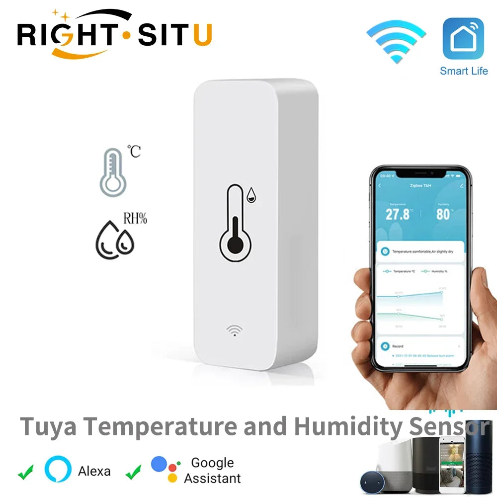 Tuya Wifi Smart Temperature and Humidity Sensor Battery Powered Smart Home Security Work with Alexa Google Home