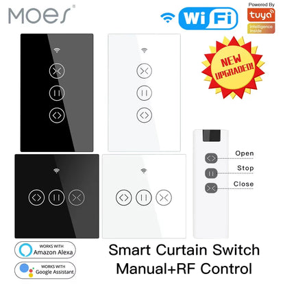 Wifi RF433 Smart Touch Curtain Roller Blinds Motor Switch Tuya Smart Life App Remote Control Work with Alexa Google Home US