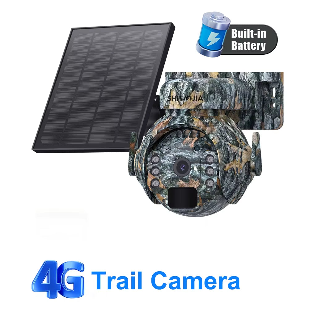 SHIWOJIA 3K 5MP 4G SIM Camera Solar Panel Security PTZ Camera Night Vision PIR Human Detection Surveillance Solar Battery Camera