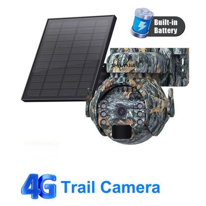 SHIWOJIA 3K 5MP 4G SIM Camera Solar Panel Security PTZ Camera Night Vision PIR Human Detection Surveillance Solar Battery Camera