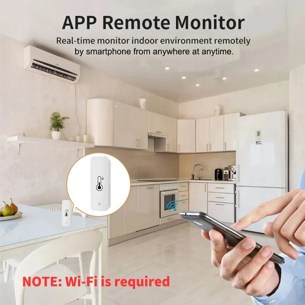 Tuya Wifi Smart Temperature and Humidity Sensor Battery Powered Smart Home Security Work with Alexa Google Home