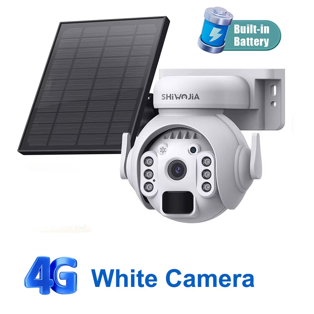 SHIWOJIA 3K 5MP 4G SIM Camera Solar Panel Security PTZ Camera Night Vision PIR Human Detection Surveillance Solar Battery Camera