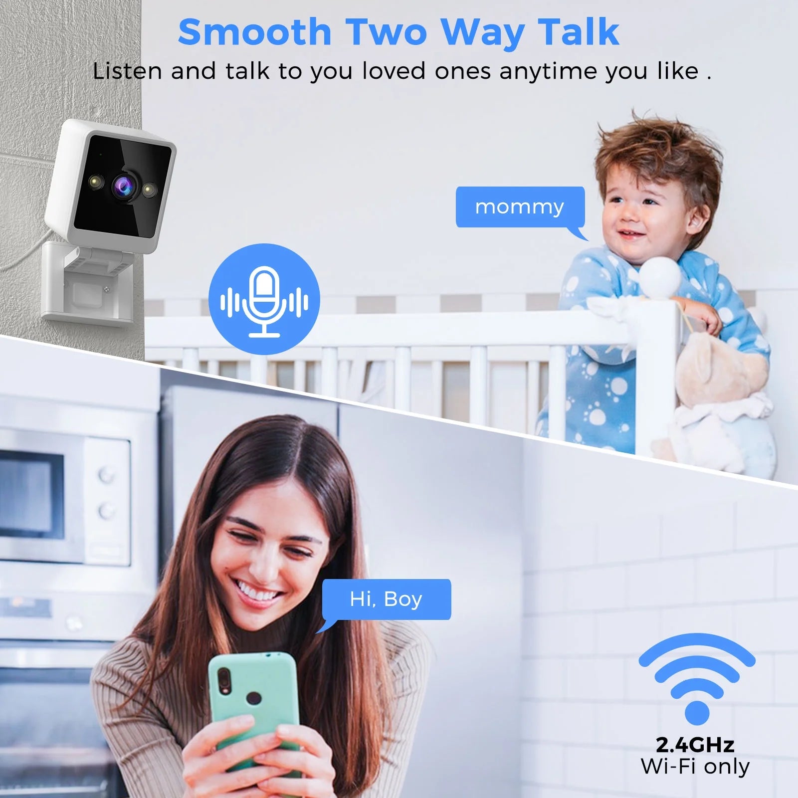 Wifi Indoor Security Cameras, 1080P Baby Monitor with Motion Detection for Home/Office/Baby,App Control