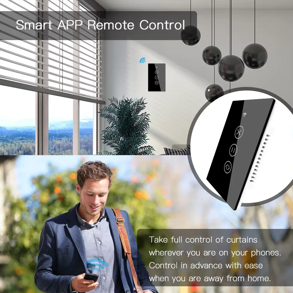 Wifi RF433 Smart Touch Curtain Roller Blinds Motor Switch Tuya Smart Life App Remote Control Work with Alexa Google Home US