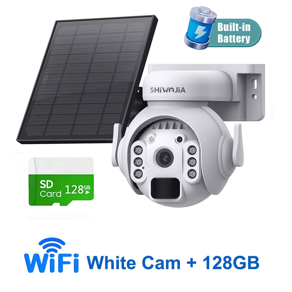 SHIWOJIA 3K 5MP 4G SIM Camera Solar Panel Security PTZ Camera Night Vision PIR Human Detection Surveillance Solar Battery Camera