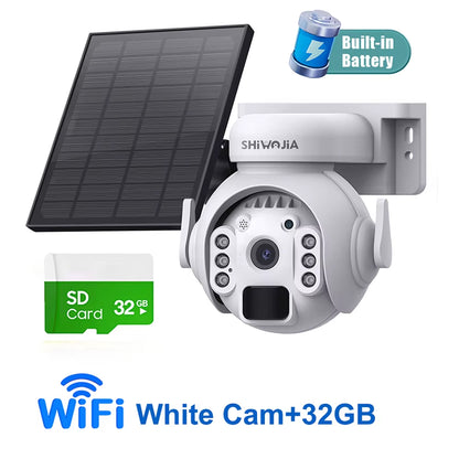 SHIWOJIA 3K 5MP 4G SIM Camera Solar Panel Security PTZ Camera Night Vision PIR Human Detection Surveillance Solar Battery Camera