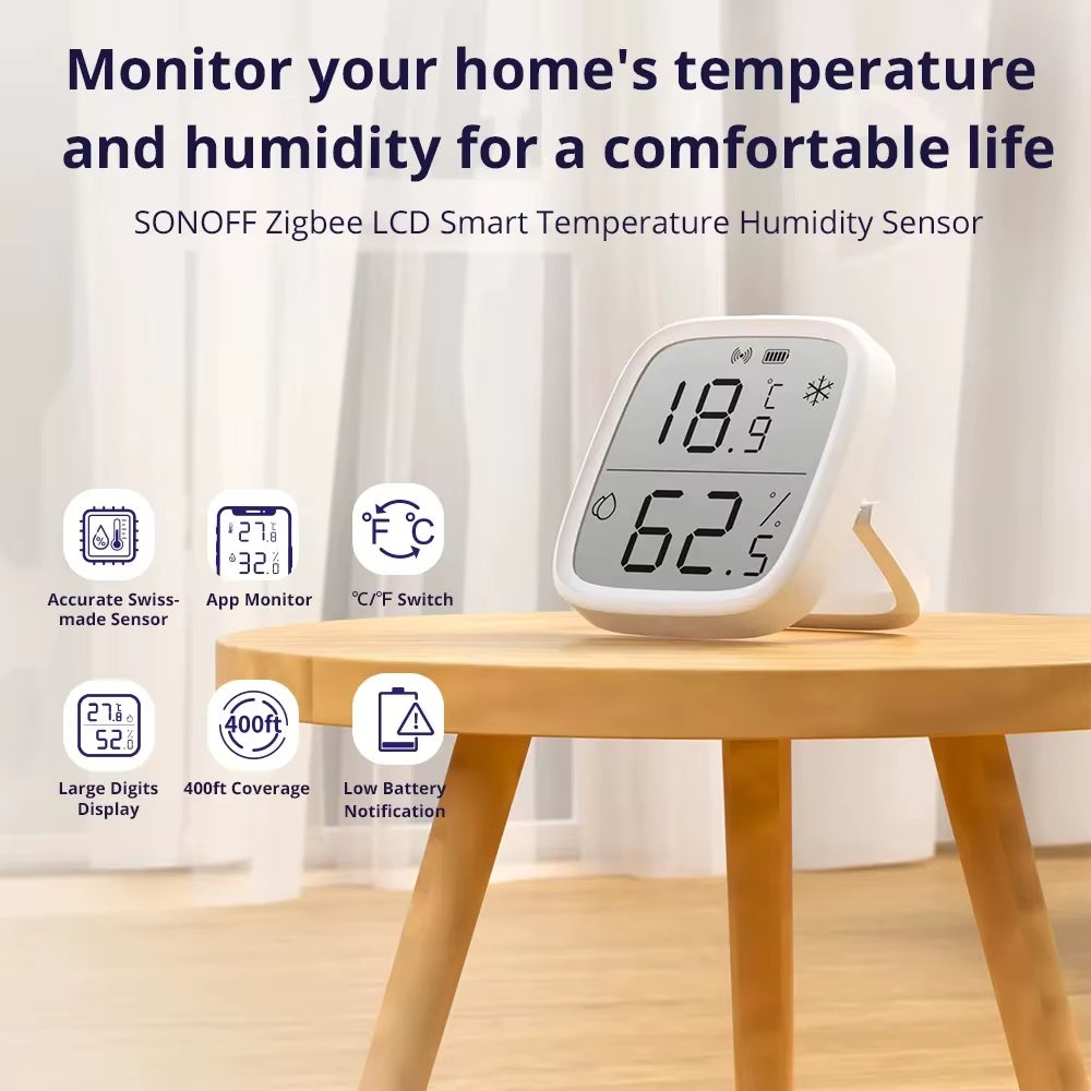 SNZB-02D Zigbee 3.0 Humidity Temperature Sensor LCD Screen Ewelink APP Real-Time Monitoring Work with Alexa Google Home