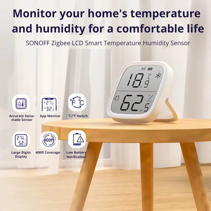 SNZB-02D Zigbee 3.0 Humidity Temperature Sensor LCD Screen Ewelink APP Real-Time Monitoring Work with Alexa Google Home