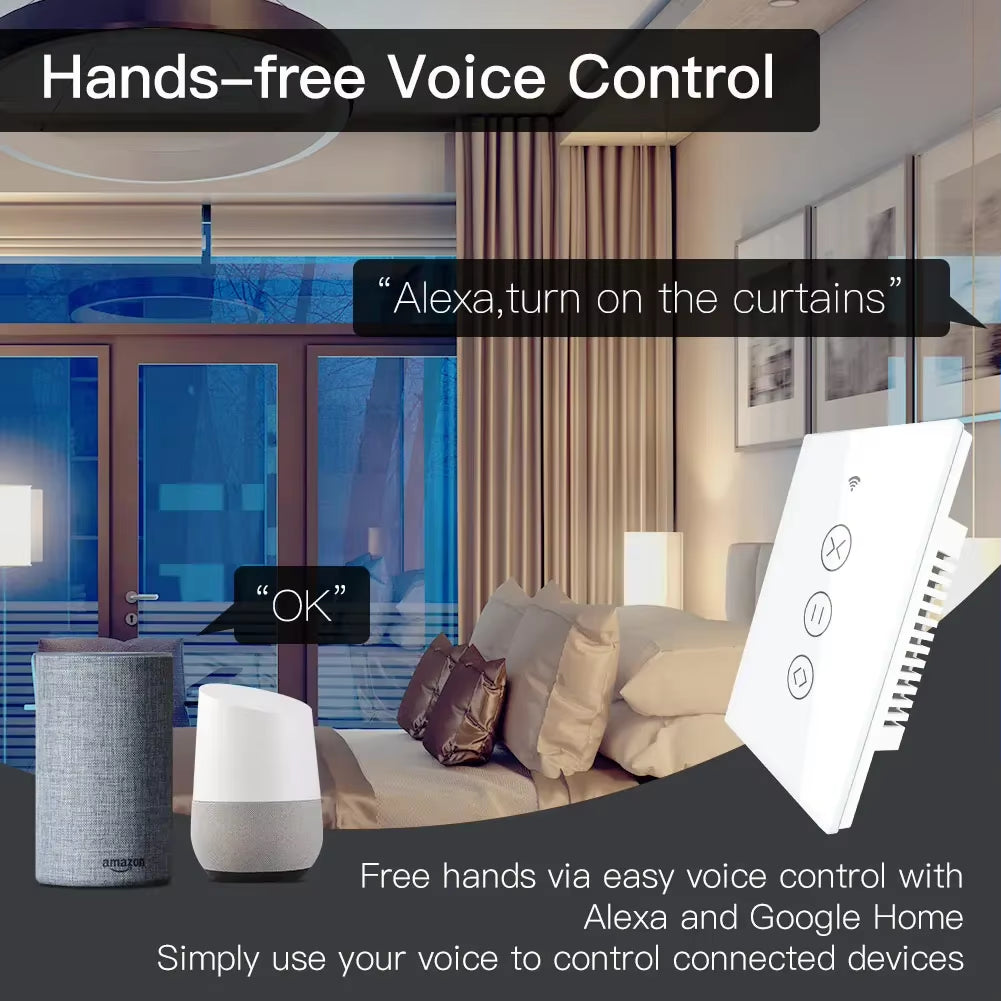 Wifi RF433 Smart Touch Curtain Roller Blinds Motor Switch Tuya Smart Life App Remote Control Work with Alexa Google Home US