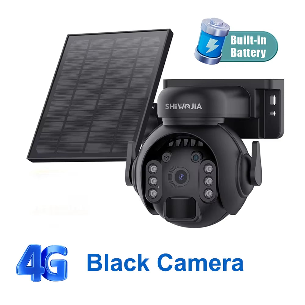 SHIWOJIA 3K 5MP 4G SIM Camera Solar Panel Security PTZ Camera Night Vision PIR Human Detection Surveillance Solar Battery Camera