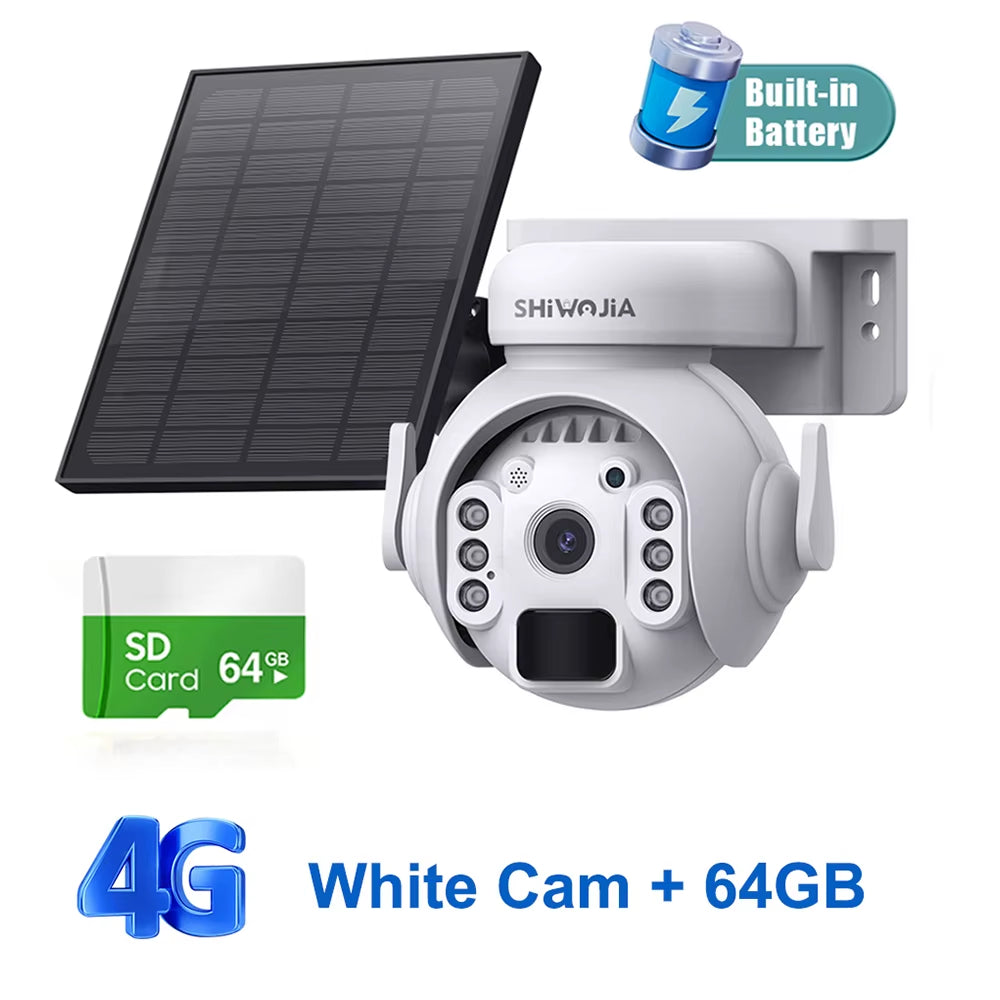 SHIWOJIA 3K 5MP 4G SIM Camera Solar Panel Security PTZ Camera Night Vision PIR Human Detection Surveillance Solar Battery Camera